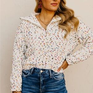NWT Half Zip Multicolor Funfetti Speckled Women's Pullover Sweater size Large